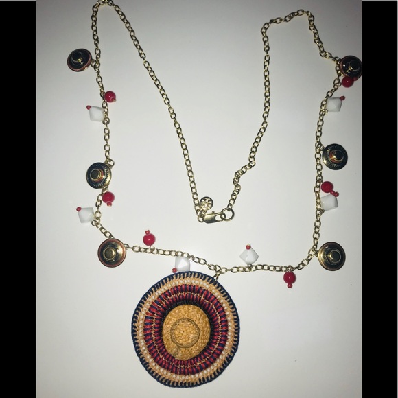 Tory Burch Straw Hat Statement Necklace - Picture 2 of 6